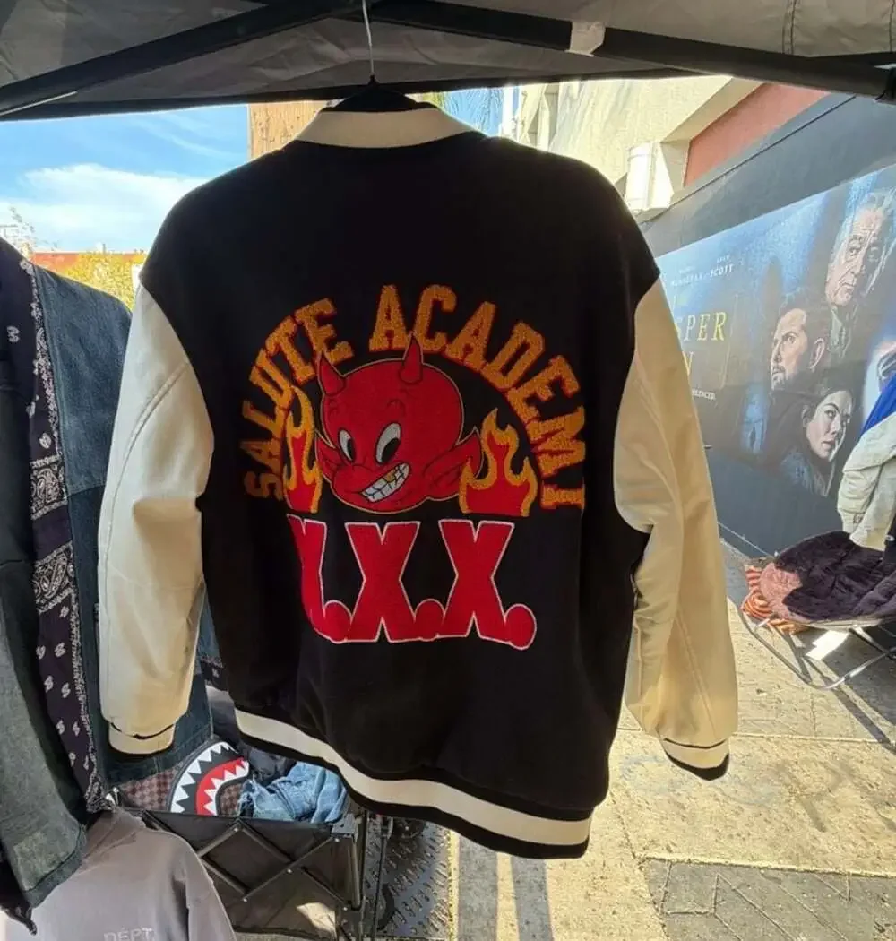 Salute Academy Flame Devil Varsity Jacket Black/Ivory Size M
